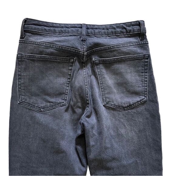 Topshop Straight Raw Hem Black Denim Popper Snap Cropped High Waist Jeans Sz 28 - Picture 4 of 10